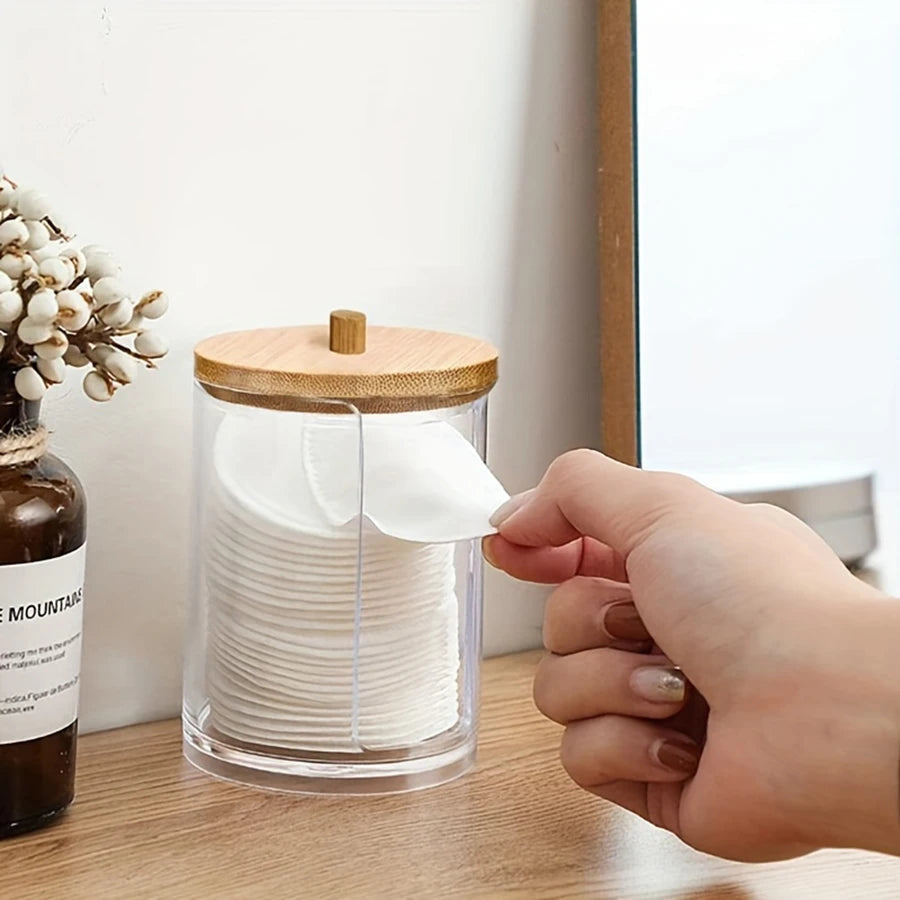 Clear Acrylic Makeup Organizer Cotton Pad Swab Holder Makeup Pads Jar Cosmetic Storage Box  Makeup Storage Home Organization