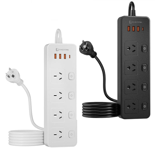 Australien AU Stecker AC Steckdosenleiste mit unabhängigem Schalter, 1,8 m Verlängerungskabel, Netzwerkfilter mit USB-C Ladeanschlüssen