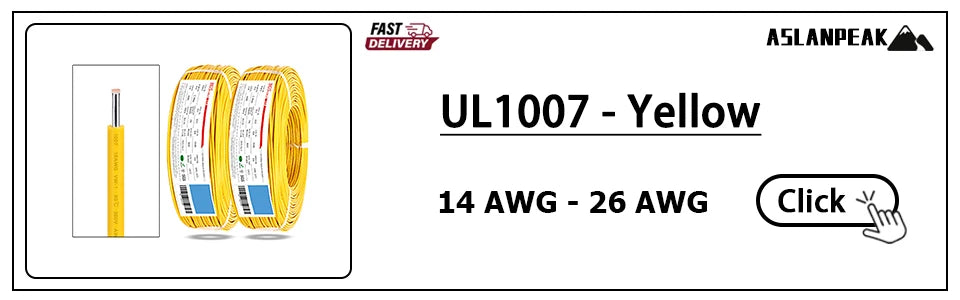 UL1007 26-14AWG 1-30m Red PVC Hard Copper wire Single core copper cable Power extension cable Solid core electronic wire For car