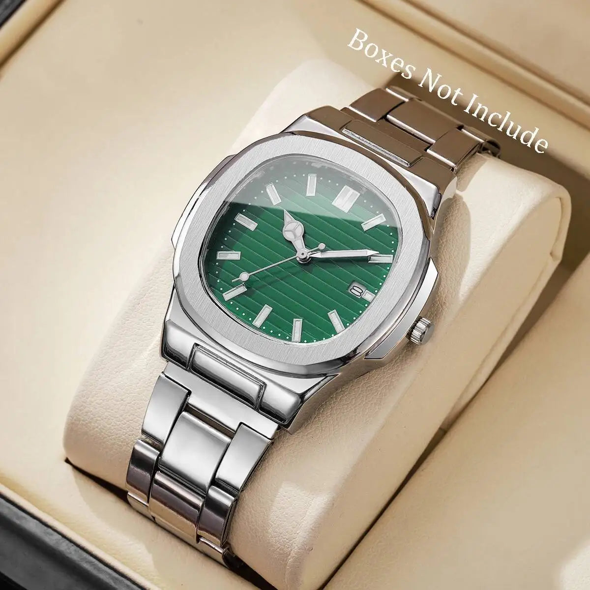 Montre de Luxe pour Homme, Cadran Carré Tendance, Bracelet en Acier Inoxydable, Mouvement à Quartz avec Calendrier (Sans Boîte)