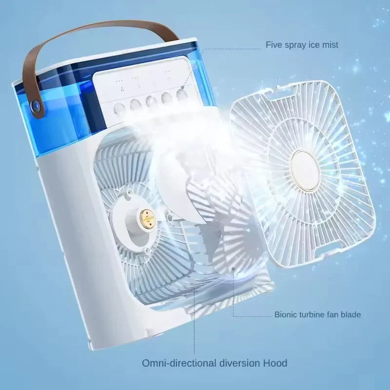 Ventilateur de refroidissement portable 3 en 1 avec humidificateur de climatiseur USB Mini et veilleuse, adapté à un usage domestique et de bureau