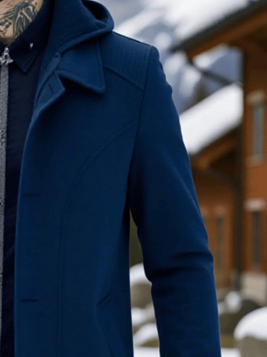 Men's Convertible Woolen Coat Hooded Winter Trench