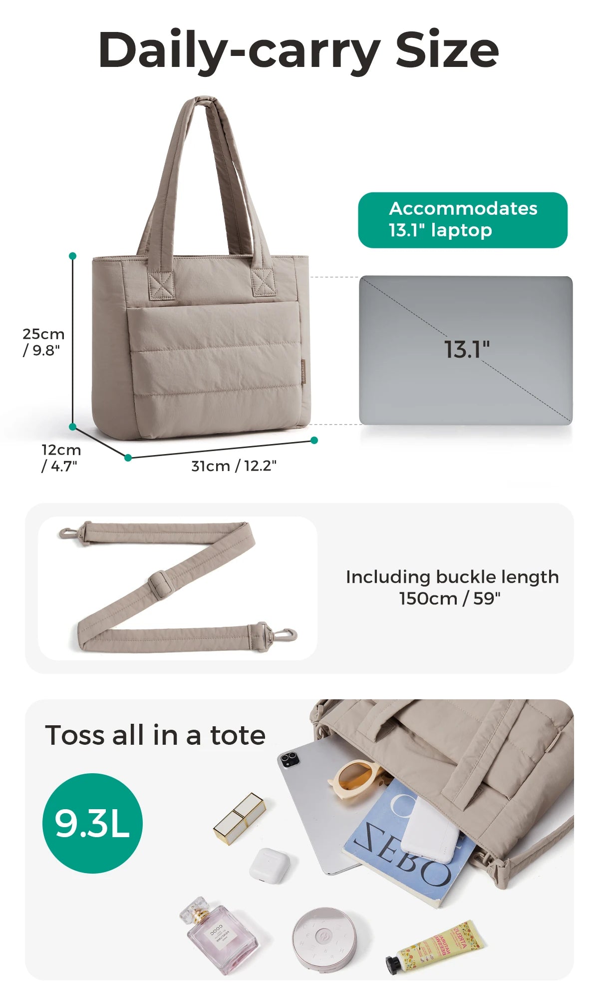 BAGSMART Damen Tragetasche Gepolsterte Einzelschultertasche Große Kapazität Studenten College Umhängetasche Lässige Outdoor-Handtasche