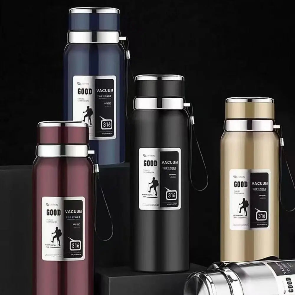 800/1000ml Sport-Thermosflasche, groß Fassungsvermögen, Edelstahl, tragbare Vakuumflasche, auslaufsicher mit Aufhängeband