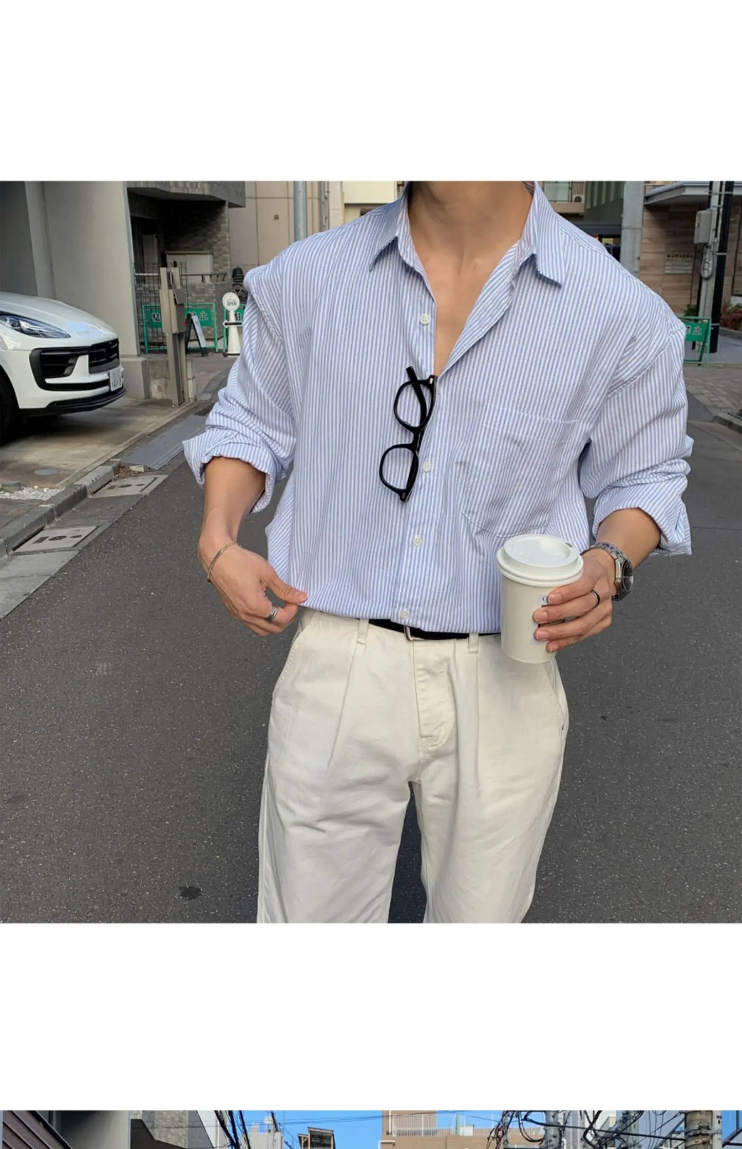 Chemise surdimensionnée rayée pour hommes, T-shirt à manches longues assorti pour le printemps et l'automne, Manteau de chemise coréen décontracté unisexe d'extérieur