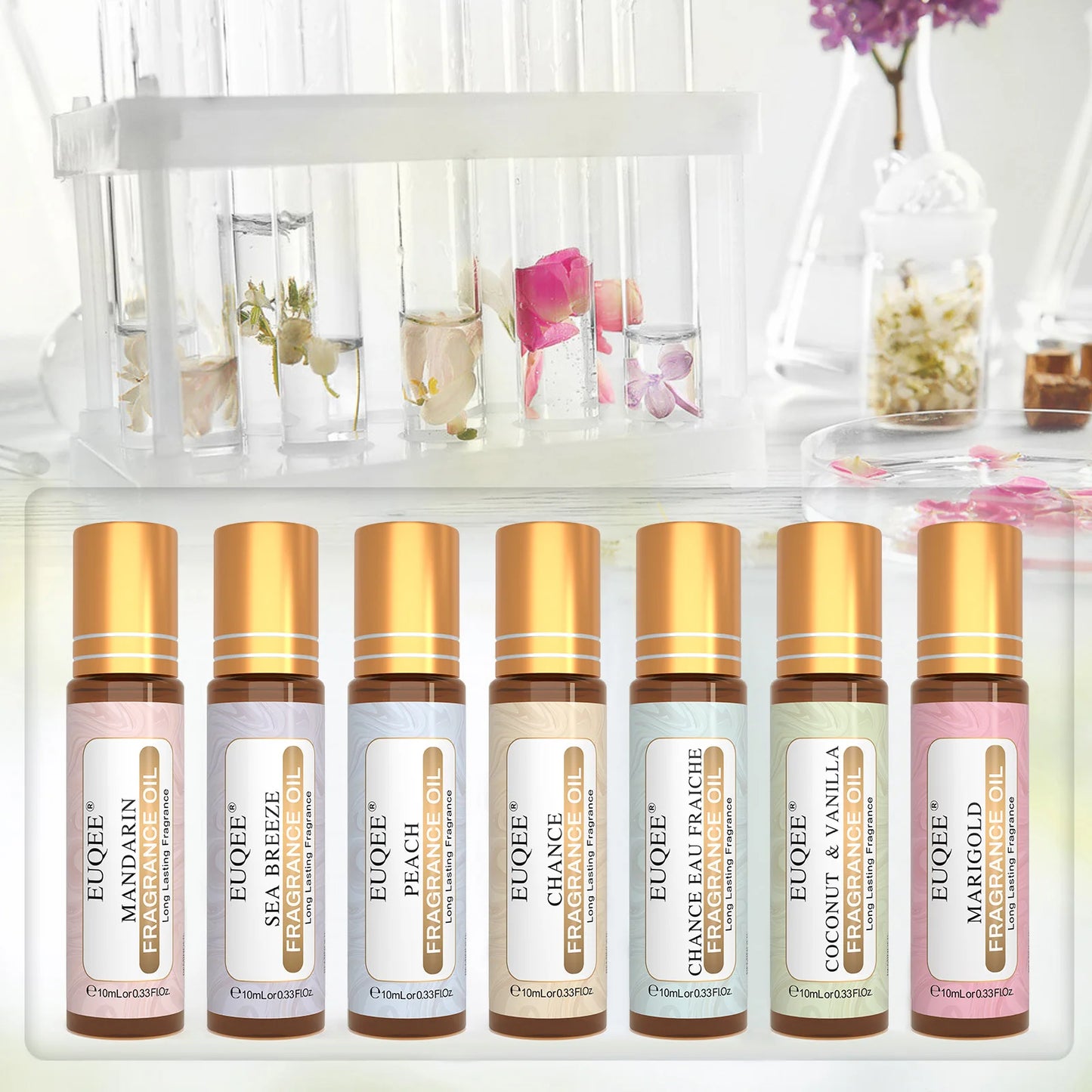 EUQEE 10ml Damen Roller Duftöl – Kokosnuss Vanille Bubble Gum Bright Crystal Bombshell Midnight Rose Angel Aromaöle