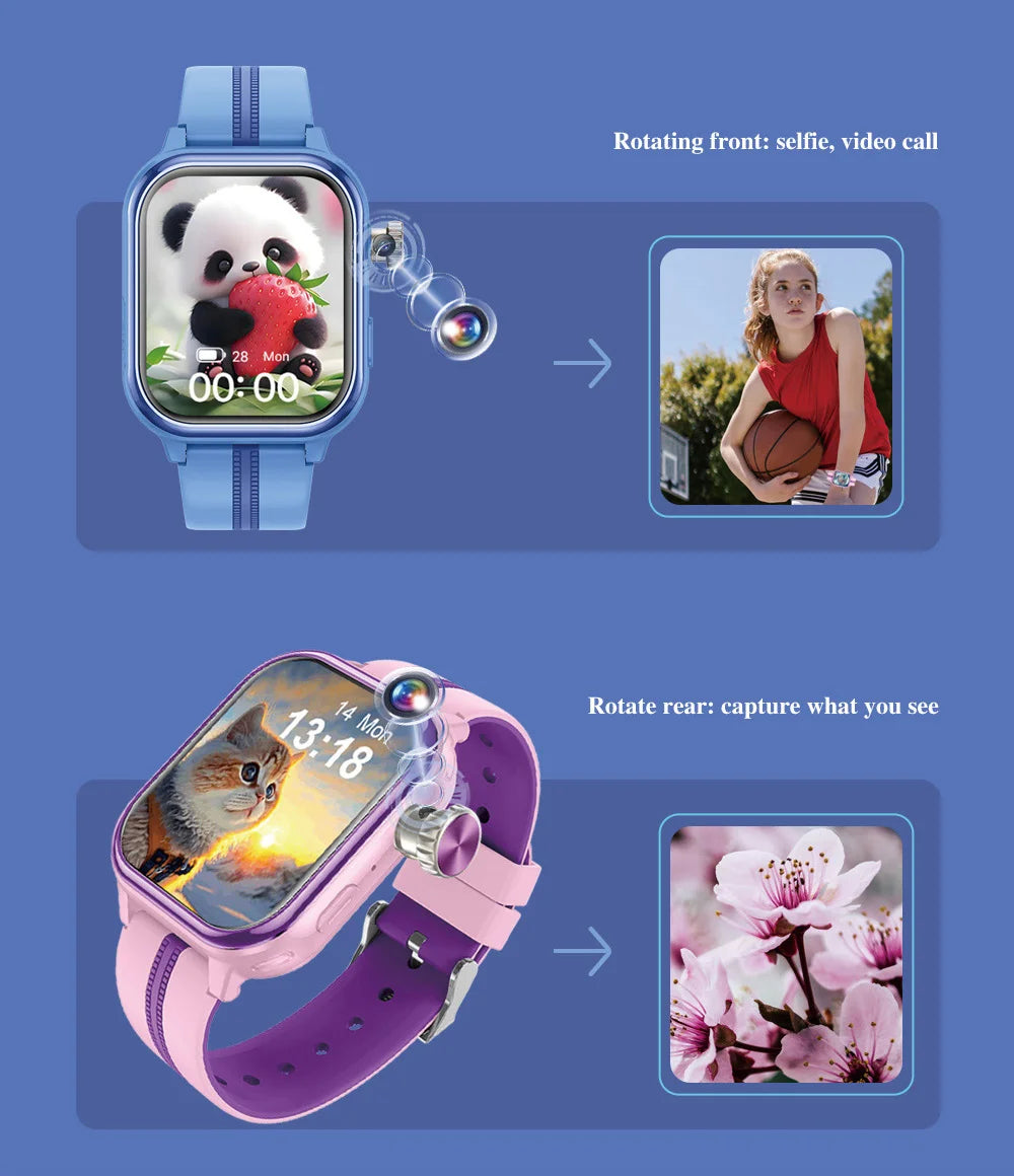 Wonlex KT39 4G Kinder-GPS-Smartwatch mit rotierender Kamera GPS-Echtzeit-Standort-Tracker 1+16GB Videoanruf Kinder-Smartwatch