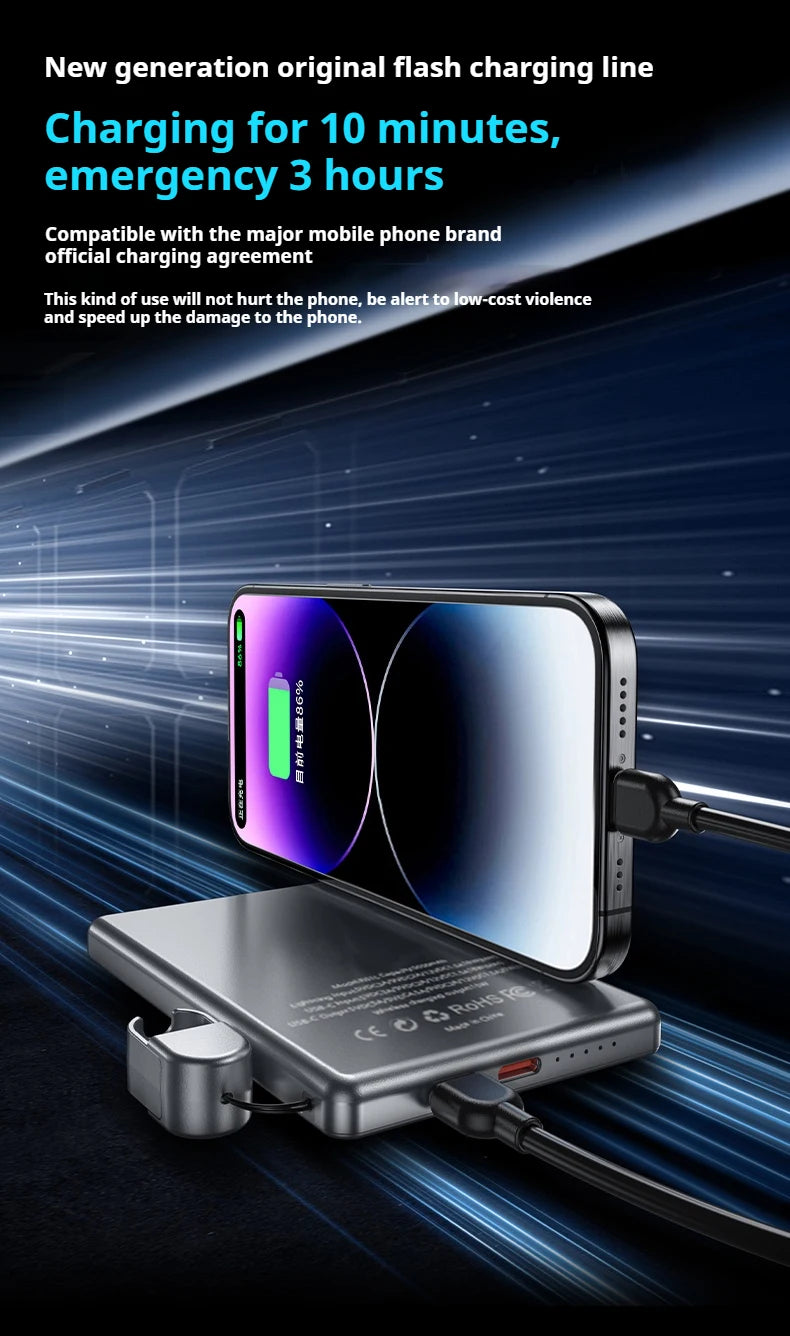 Ultra-Thin 5000mAh Portable Power Bank 20W Fast Charging Wired & Wireless Alloy Shell for iPhone