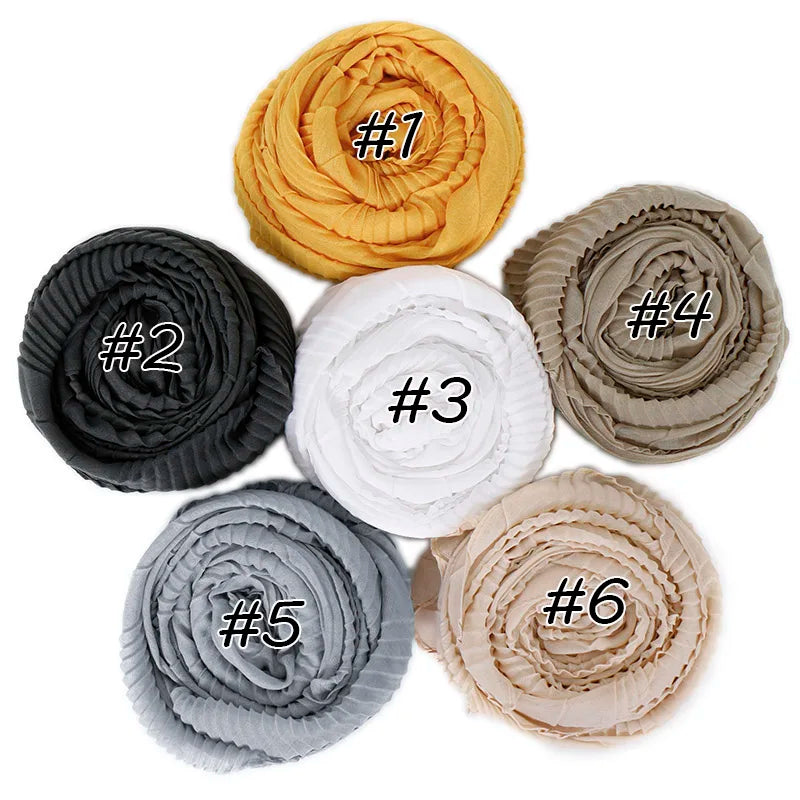 Grand Foulard en Coton Plissé Froncé Hijabs pour Femmes Voile Musulman Turban Écharpe Froncée Châle Foulards Islamique Foulard Femme Hijab