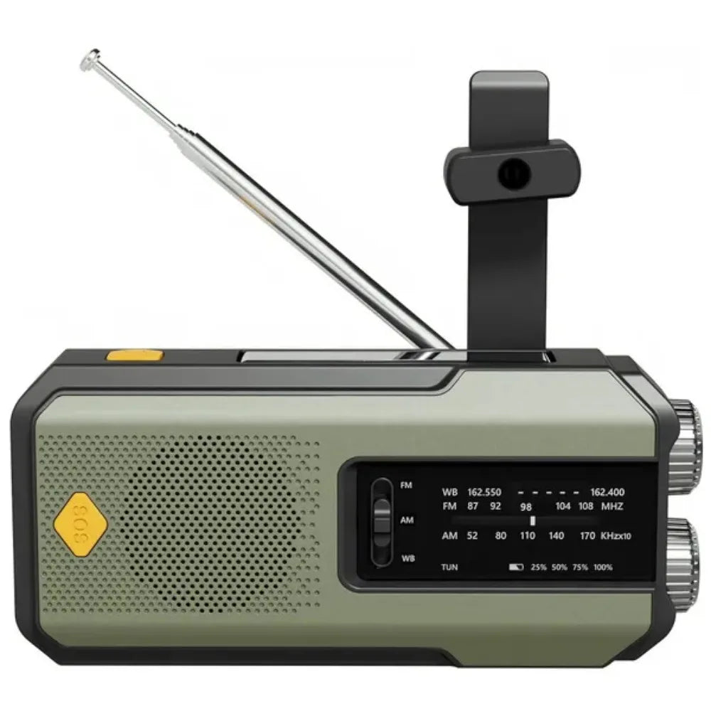 Wetterradio Notfall Multifunktionales Radio FM AM WB Handkurbel Solar USB-Ladefunktion 2000mAh Powerbank LED Taschenlampe