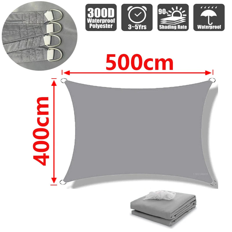 Sonnensegel für den Außenbereich, 300D Polyester, wasserdicht, UV-beständig, für Terrasse, Carport, Garten usw.