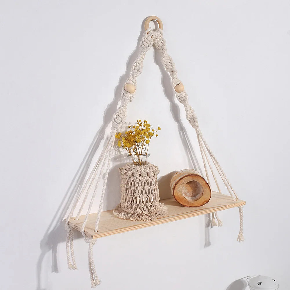 Makramee Wandregal, schwebendes Wandregal, Boho-Wohndekor, Wandregale, Holzdekoration für Schlafzimmer, Wohnzimmer, Kinderzimmer, Geschenk