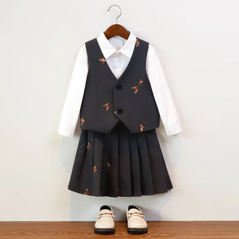 Herbst Winter Kinder Festanzug Für Jungen Schmetterling Stickerei College Jungen Anzug Kinder Mädchen Moderationsauftritt Kleider