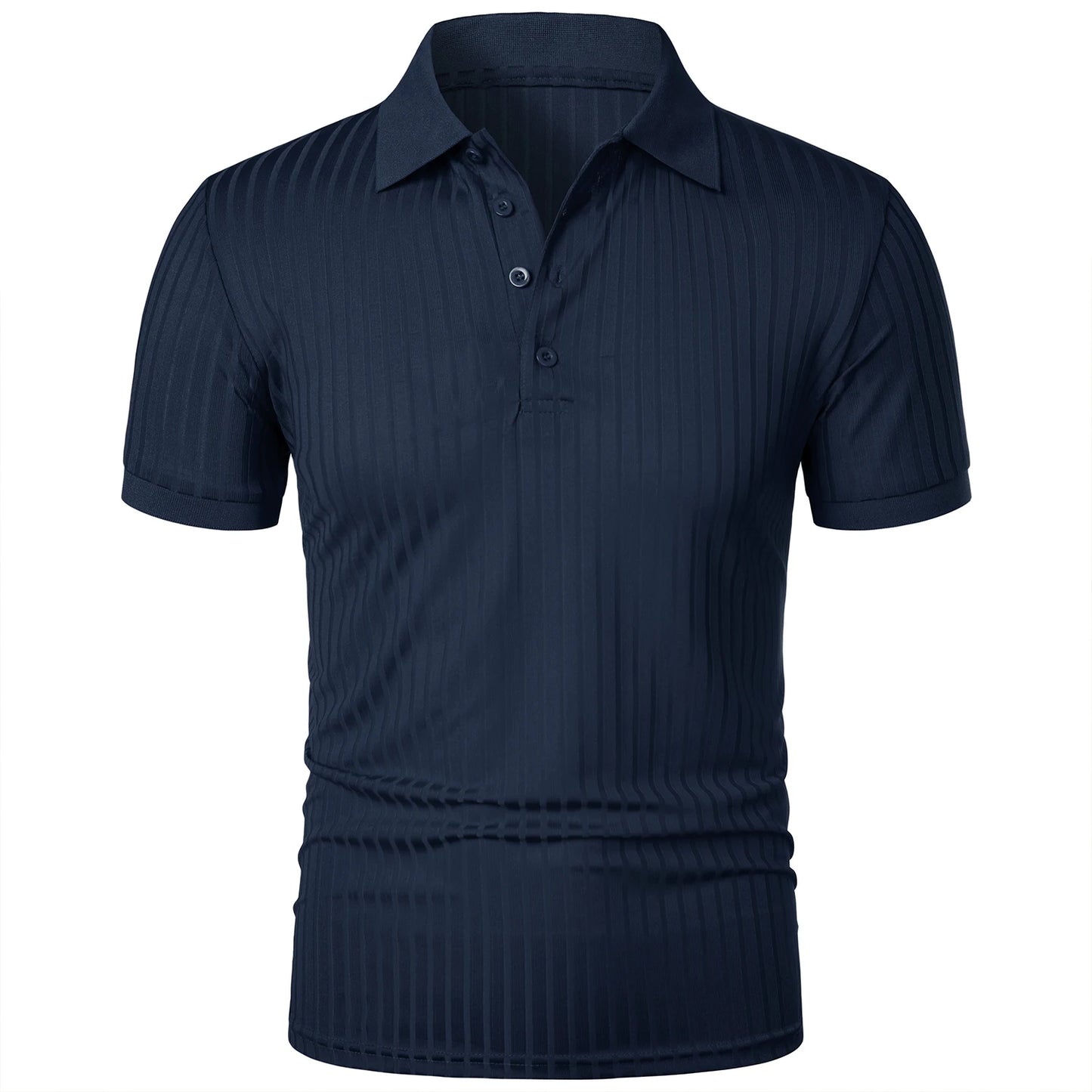 Herren Lauf-Sport-Fitnessbekleidung Sommer hochelastisches, vertikales Kurzarm-Polo-Shirt schlankes Strick-Basis-Shirt