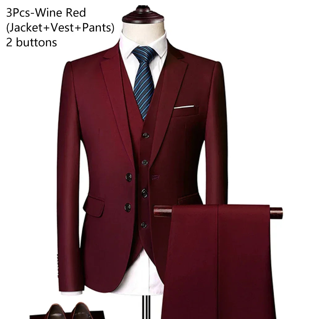 Suits For Men 3 Pieces Set Elegant Wedding  Fashion Classic Full Jackets Vest Pants Blazers Outfit 2025 Formal Costume
