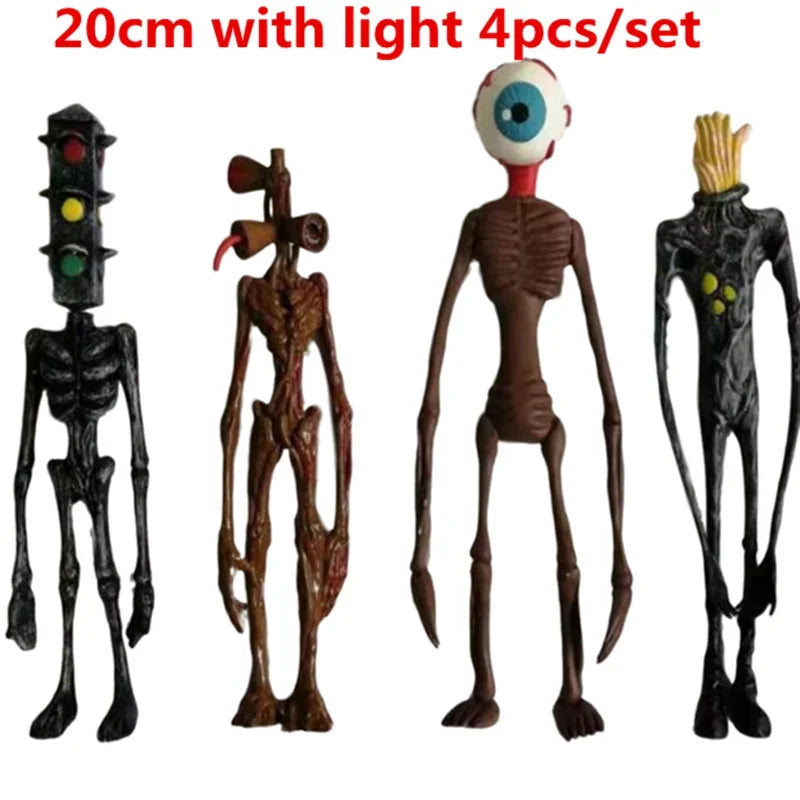 4 Stk./Set Siren Head Actionfiguren Spielzeug 20cm Sirenhead Figur Horror Modell Puppe mit Leuchtbasis Kindergeschenk SCP 6789 Spielzeug