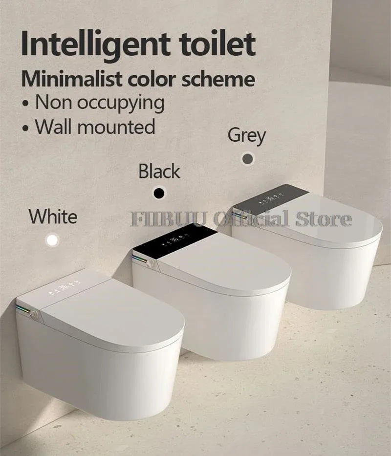 Intelligentes Dusch-WC zur Wandmontage, Smart-WC für das Badezimmer, spülkastenlos, automatisches Öffnen/Schließen, beheizter Sitz, elektrisch, länglich, wandhängend