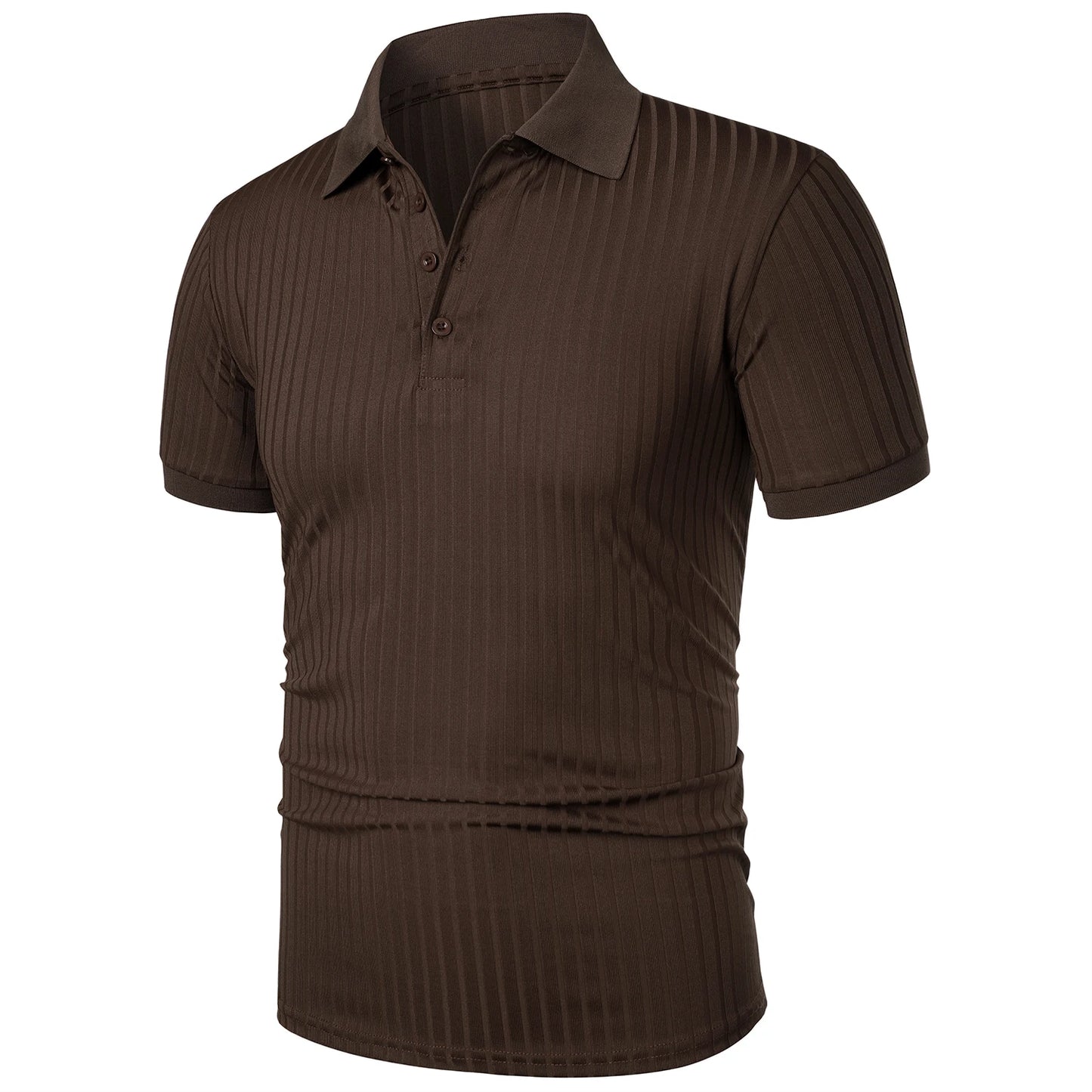 Herren Lauf-Sport-Fitnessbekleidung Sommer hochelastisches, vertikales Kurzarm-Polo-Shirt schlankes Strick-Basis-Shirt