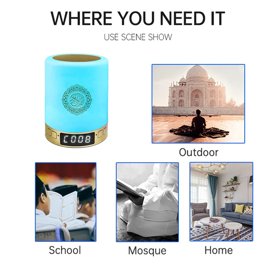 Heller Koran Azan Muslim Koran Bluetooth Lautsprecher Tragbares Nachtlicht Heilige Lampe Soundbox Musik Kabellos Caixa De Som Bocina Mp3