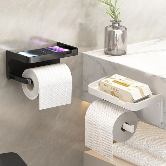 Boîte à mouchoirs de salle de bain avec étagère de rangement, support de papier toilette, organisateur de toilettes, boîte à mouchoirs murale sans perçage