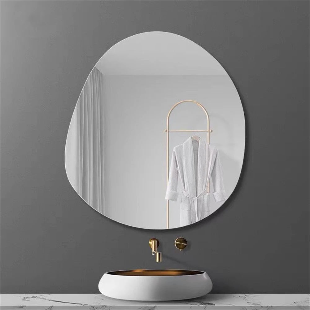 1 miroir en acrylique irrégulier pour salle de bain, 40 cm, incassable, en forme de nuage, autocollant mural, miroir de coiffeuse, chambre à coucher, salon, décoration