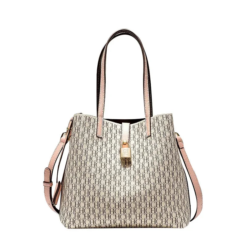 CH Premium Vielseitige Leder Umhängetasche Damen Große Kapazität Alltags Pendler Tasche Buchstabenmuster Design Damen Mode
