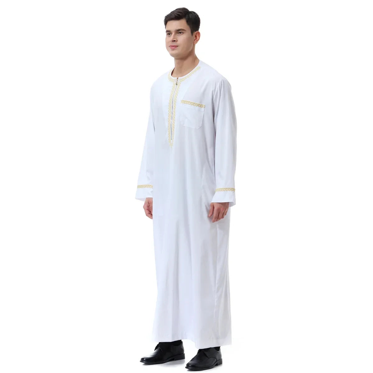 Jubba Thobe Homme Musulman Imprimé Fermeture Éclair Kimono Longue Robe Saoudienne Islamique Musulman Vêtements Abaya Caftan Islam Dubaï Robe Arabe