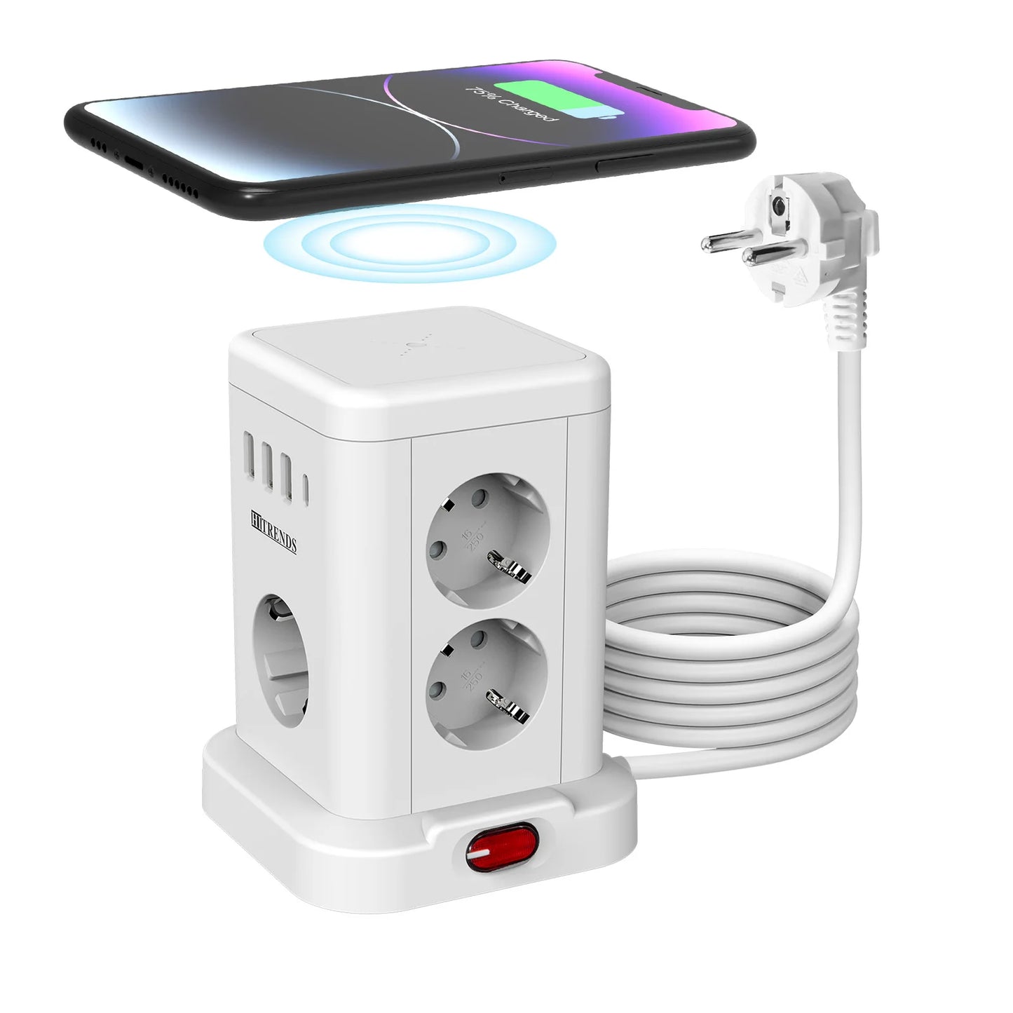 15-in-1 intelligente Steckdosenleiste kabelloses Schnellladen 3680W 3USB-A und 1USB-C 2 Meter Verlängerungskabel Hauptschalter