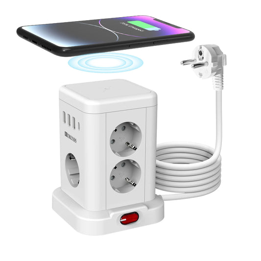 15-in-1 smart power board wireless fast charging socket 3680W 3USB-A and 1USB-C 2-meter extension cable master control switch