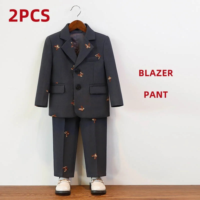 Herbst Winter Kinder Festanzug Für Jungen Schmetterling Stickerei College Jungen Anzug Kinder Mädchen Moderationsauftritt Kleider
