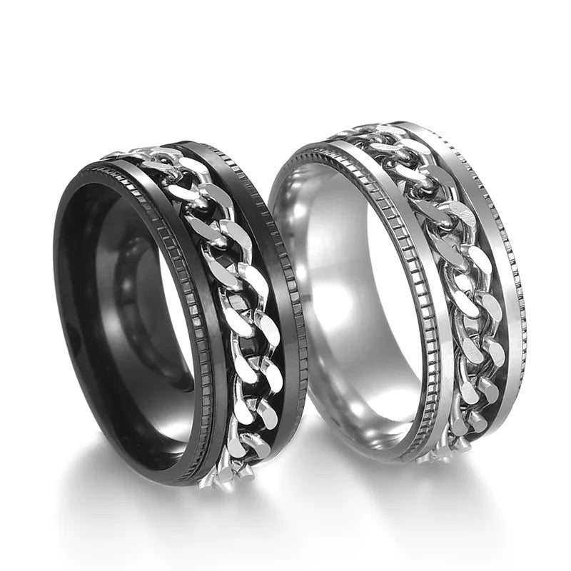 Westliche Mode Einfaches Design Drehbare Kettenring Silber Schwarz Gold Farbe Titan Stahl Ringe für Herren Damen