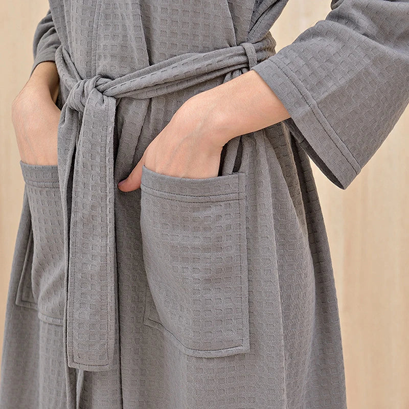 Peignoirs d'automne pour adultes, avec ceintures, col en V, pyjamas pour hommes et femmes, peignoirs de couple avec poches, manches longues, chemise de nuit tendance