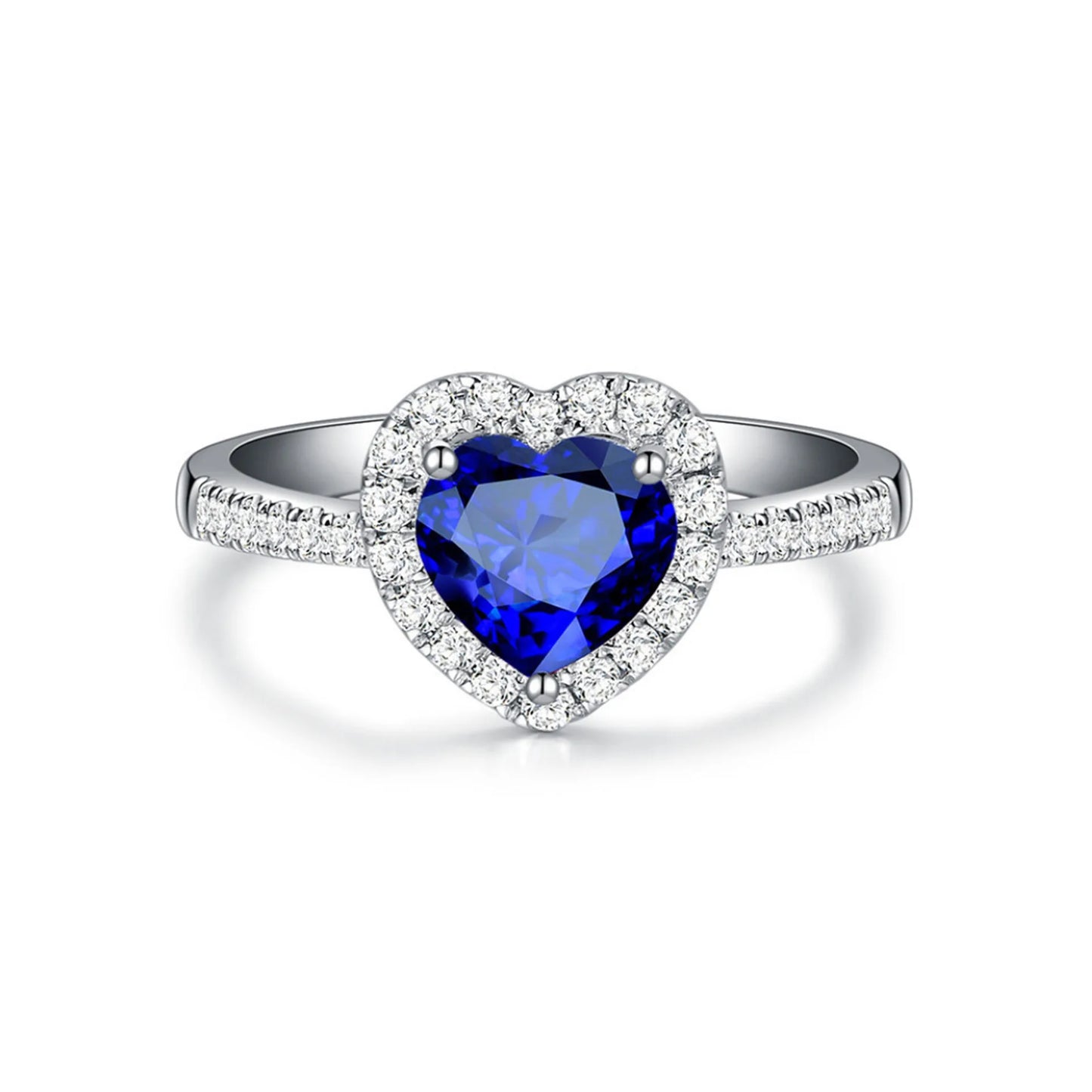 Bague Cœur Luxe Argent pour Femmes Exquise Mode Métal Incrusté de Zircons Blancs Bague de Mariage Bijoux de Fiançailles