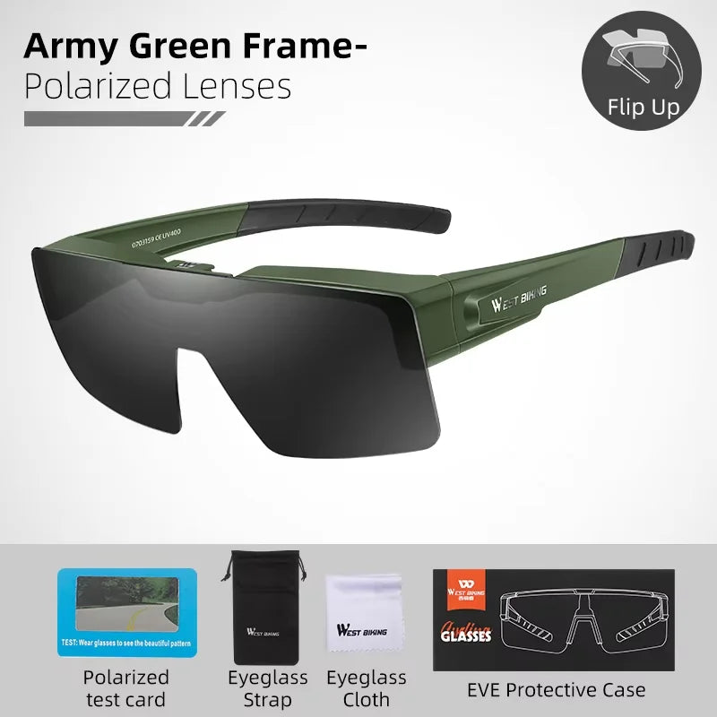 WEST BIKING Lunettes de cyclisme photochromiques Verres relevables Lunettes polarisées à clipser Pare-soleil VTT Vélo de route Lunettes de conduite de nuit
