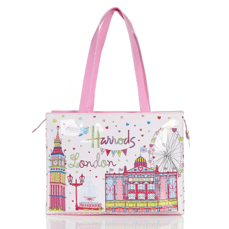Horizontal Edition PVC Reusable Shopping Bag Eco-friendly London Lady Shopper Bag Large Capacity Waterproof Handbag Shoulder Bag