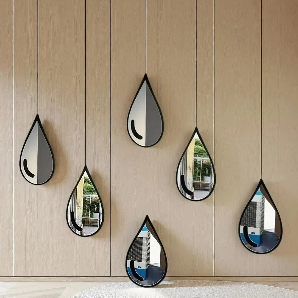 3 Pcs Autocollants Muraux Miroir Acrylique Autocollants Muraux Imperméables en Forme de Goutte d'Eau Miroir Cadre Noir Minimaliste