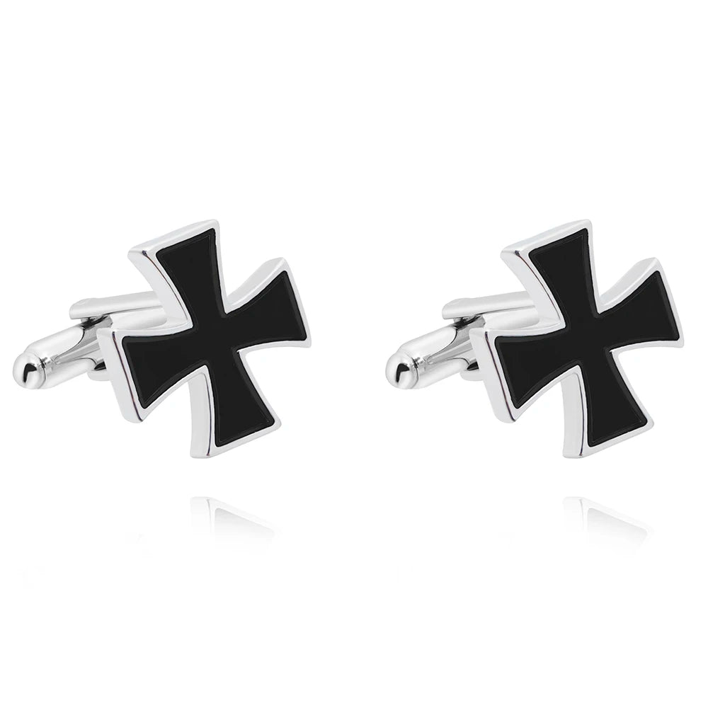 Classic Blue Black Colors Cross Shaped Mens Cufflinks Shirt Suit Tuxedo Blouse Silvery Sleeve Button