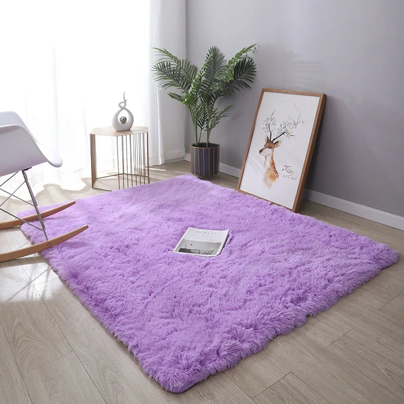 VIKAMA Simple Modern Silk Hair Tie-Dye Carpet Plush Soft Living Room Bedroom Bed Blanket Children's Room Non-Slip Floor Mat