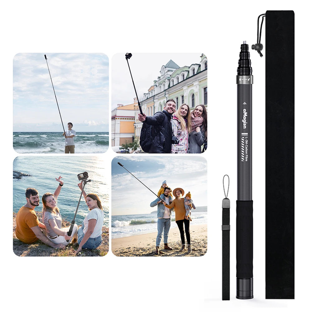 Invisible Selfie Stick Carbon Fiber Extension Pole Adjustable Hand Grip for Insta360 X5 X4 X3 for OSMO for GoPro Hero