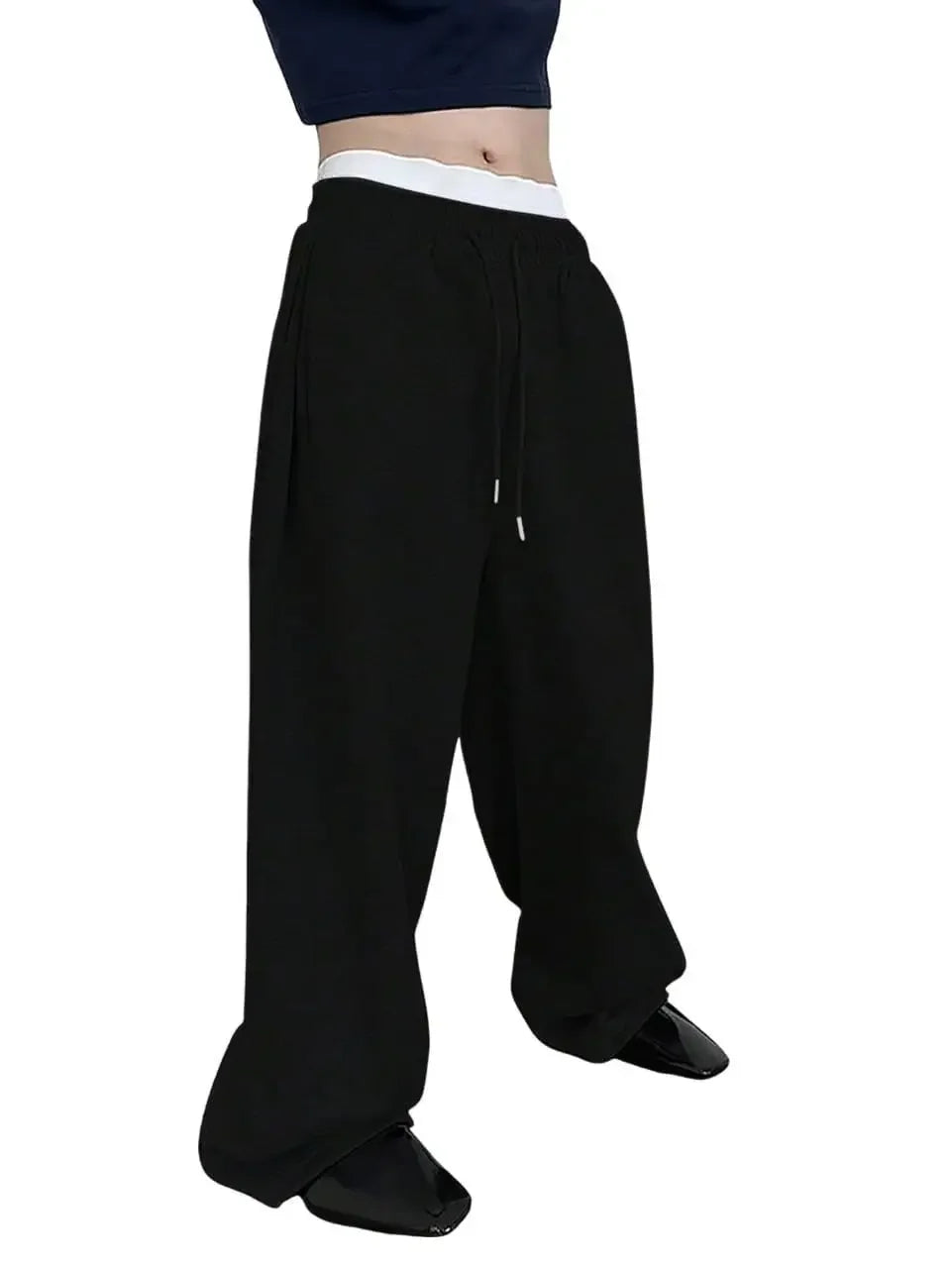 Pantalon de survêtement large Y2K Harajuku pour femmes, streetwear, ample, surdimensionné, gris, de sport, taille haute, avec cordon de serrage, décontracté