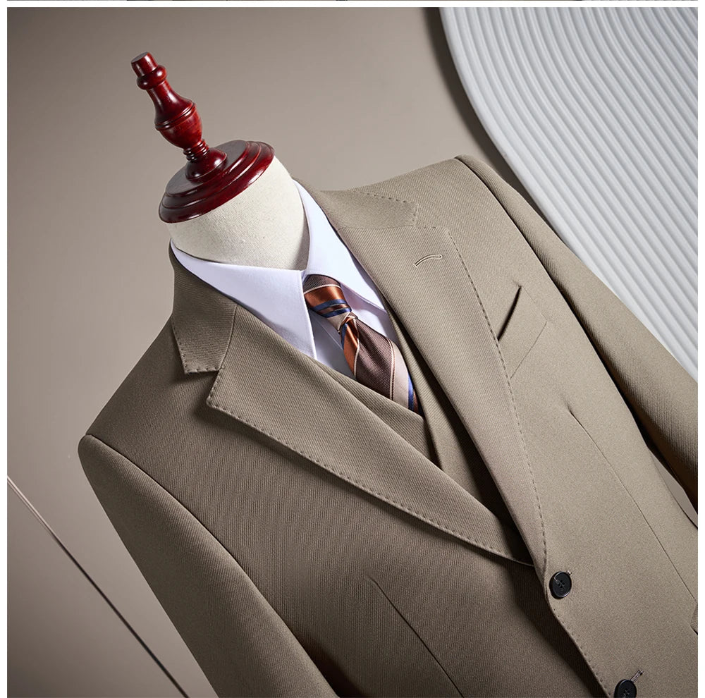 Ensemble de costume trois pièces en laine haut de gamme pour homme, élégant et décontracté, de couleur unie, idéal pour banquets et mariages.