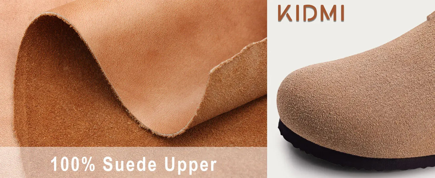 KIDMI Wildleder-Clogs für Damen Herren Pantoletten Korkfußbett Sandalen mit Fußgewölbestütze Modische rutschfeste Outdoor-Strandschuhe Hausschuhe