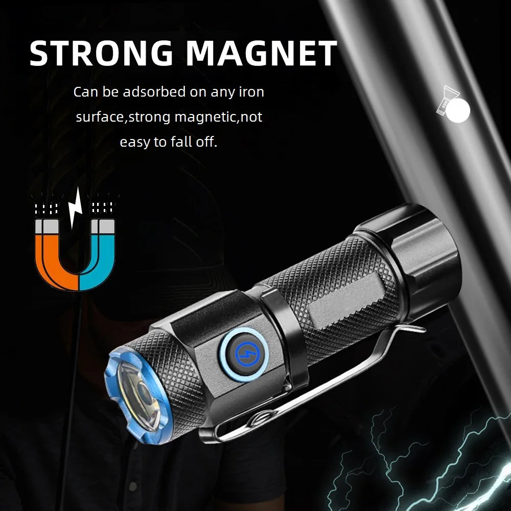Mini Flashlight High power LED Palm Light Usb Rechargeable Pocket Outdoor Hiking Travel Home Magnet Work lamp Gift Small Torch