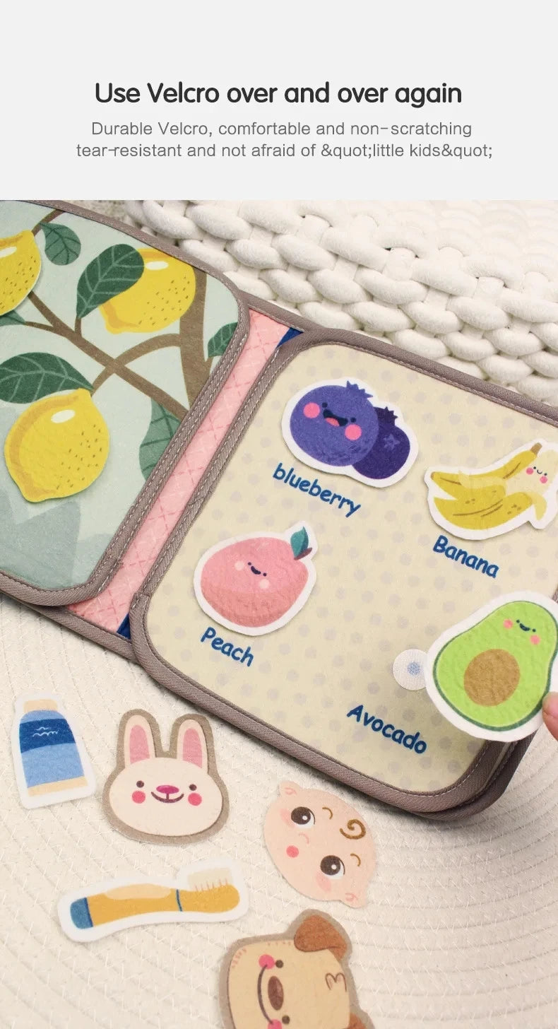 Jouets Montessori Histoire d'Animaux de la Ferme Livre en Tissu d'Activités Jouets d'Apprentissage Préscolaire Motricité Fine Livre en Feutre d'Éducation Précoce pour les Tout-petits