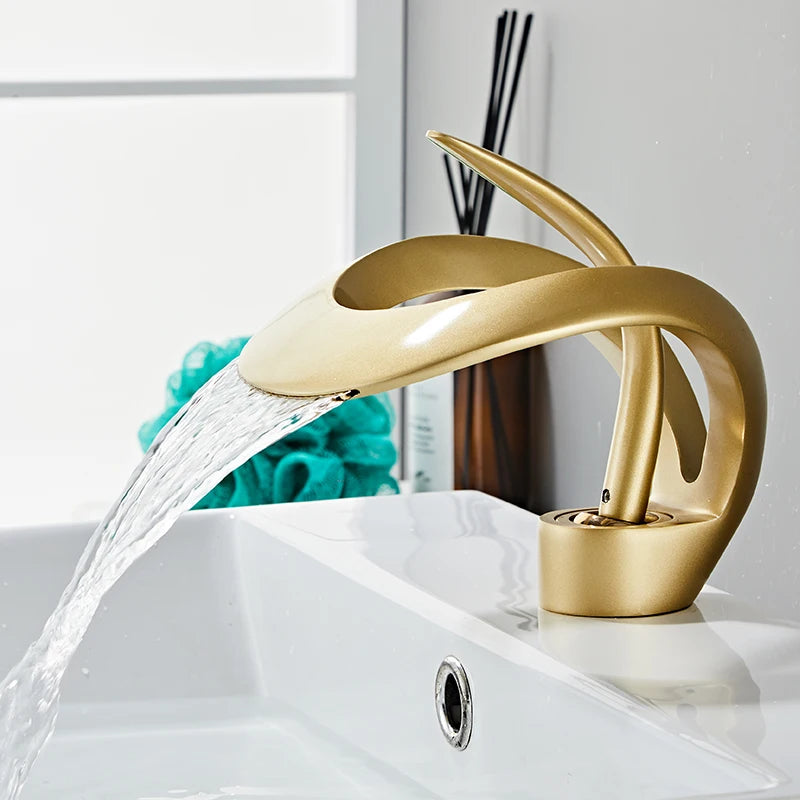 Robinet de lavabo doré/blanc, robinet de salle de bain noir, mitigeur de lavabo créatif en laiton gris, robinet de lavabo cascade chaud et froid