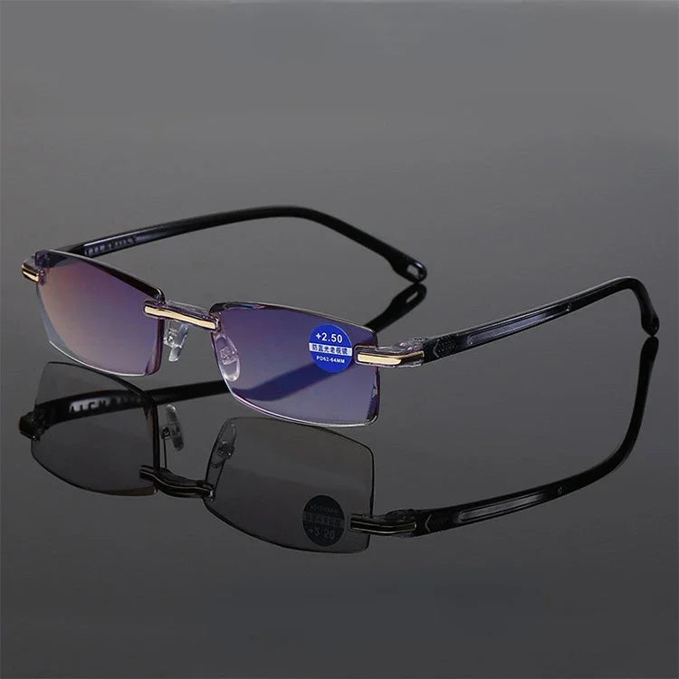 Herren quadratische Lesebrille Business HD-Gläser Randlose Brille Damen Trendige Presbyopie Korrektionsbrille +1.0 bis +4.0