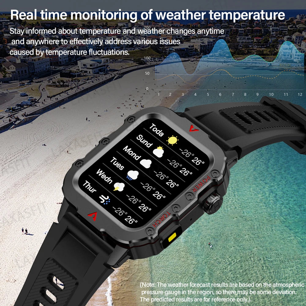 LAXASFIT Nouvelle montre intelligente pour homme Lampe de poche LED Montre intelligente de sport en plein air Surveillance de la santé Montre intelligente