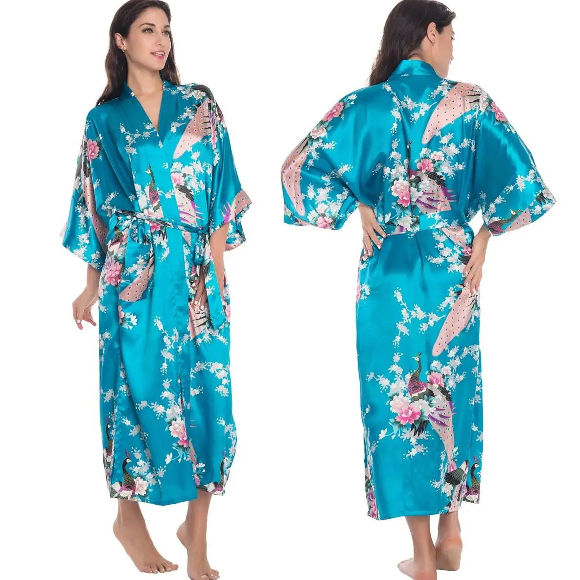 Großer Kimono Bademantel Blütenmuster Langer Morgenmantel Negligé Hauskleidung Frühling Sommer Neue Nachtwäsche Lose Pyjamas