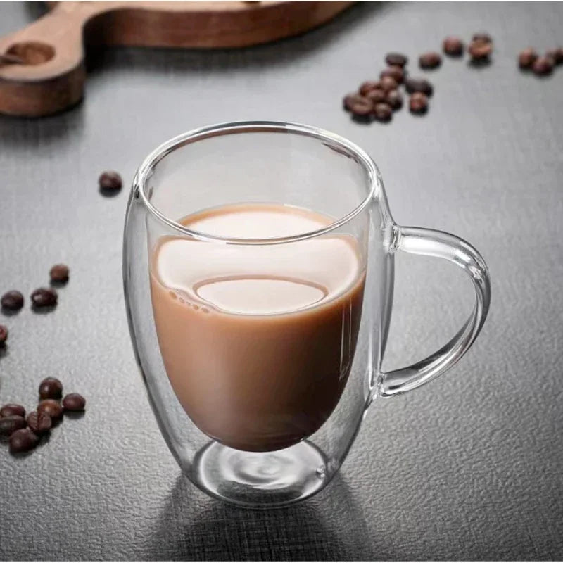 150/250/350/450ml Double Wall Coffee Mugs High Borosilicate Glass Heat Resistant Milk Juice Water Cup Espresso Shot Glasses
