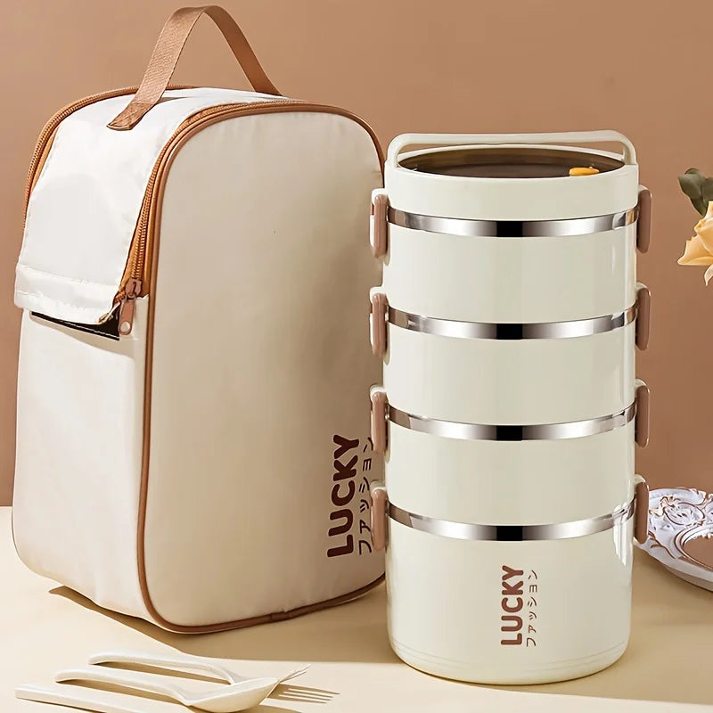 large-capacity stainless steel lunch box with a thermal lunch bag – a heat-sealed lunch box for use in schools, during camping